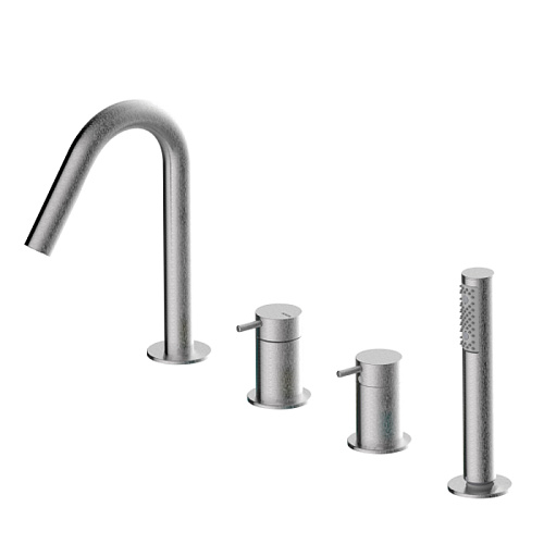 Bossini Nobu Комплект на борт ванны на 4 отверстия, с выдвижным ручным душем, шлангами и противовесом, цвет: нержавеющая сталь