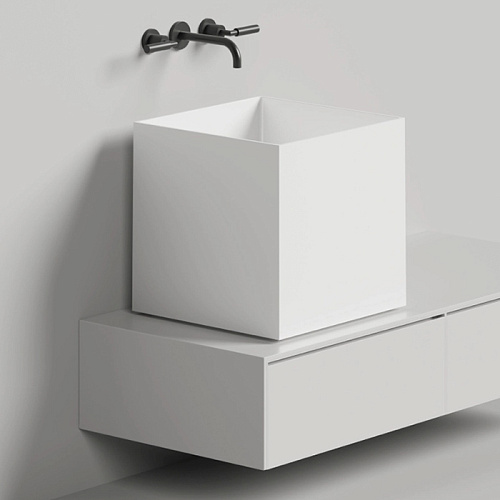 Salini Armonia Square 03 Раковина накладная 45х45х45см., без отв., мат-л: S-Stone, цвет: белый матовый