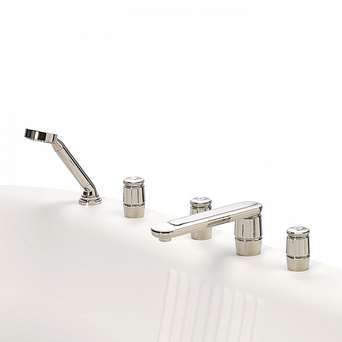 THG CORVAIR Смеситель на борт ванны на 5 отверстий, двойной, с ручным душем, цвет: хром