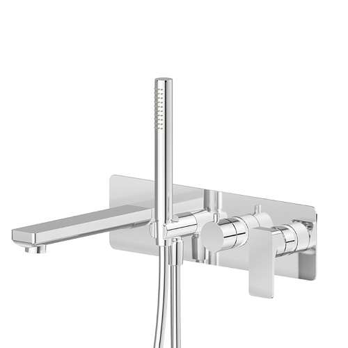 Newform B-Easy Смеситель для ванны, встраиваемый, с изливом и ручным душем, внешняя часть, цвет: хром