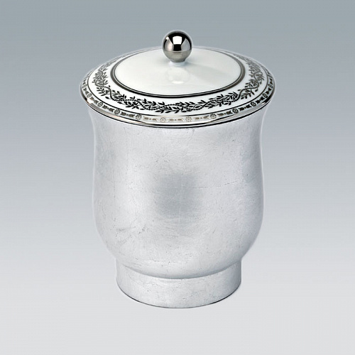 THG MARQUISE BLANC DECOR PLATINE Китайская лакированная коробка с белой керамической крышкой Ø126 мм., middle size, декор платина, цвет: серебро