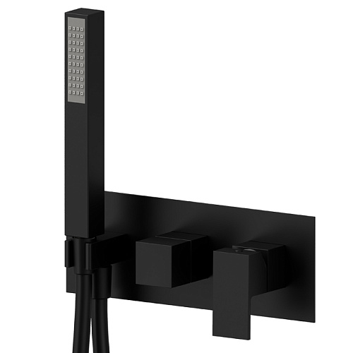 Newform Ergo Q Смеситель для душа, встраиваемый, 2 потока, с ручным душем, внешняя часть, цвет: черный матовый