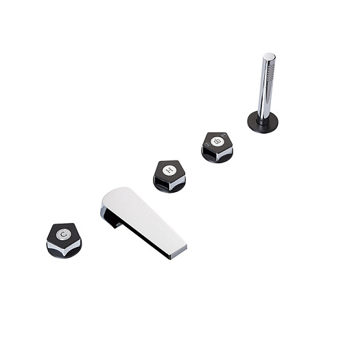 Newform ParkLE Смеситель на борт ванны, 5 отв., с ручным душем, цвет: хром/черный матовый