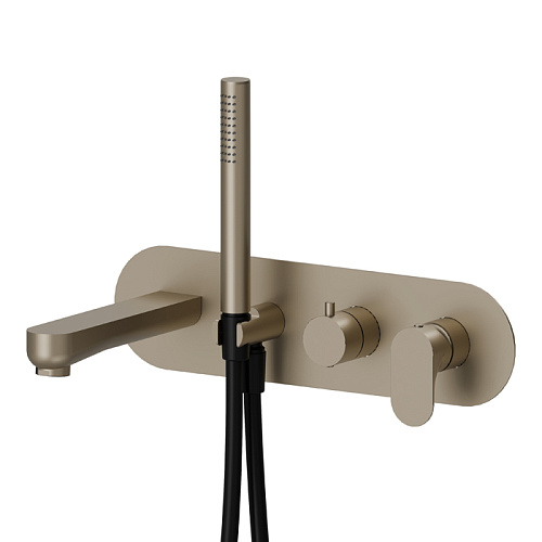 Newform Linfa II Смеситель для ванны, встраиваемый, с изливом и ручным душем, внешняя часть, цвет: gold satin