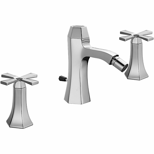 CISAL Cherie Смеситель для биде на 3 отв. с донным клапаном, цвет: хром/черный матовый