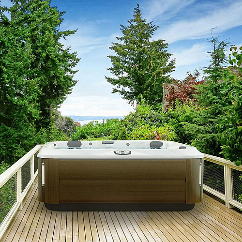 Jacuzzi J375 Минибассейн 231x231x95см, отдельностоящий, Bluewave Stereo System, панель Modern hardwood, цвет акрила: Platinum