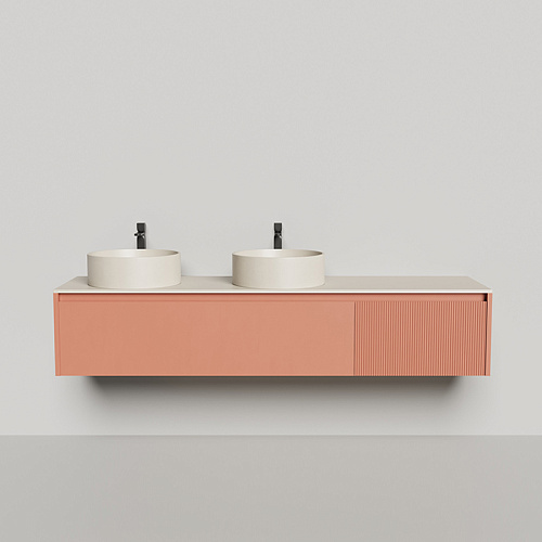 Salini Domino Тумба со столешницей и двумя раковинами,  200х50х40см., из S-Stone в сборе; крепеж; металл/ сифон; фасад Ral3012, столешница: Ral9001