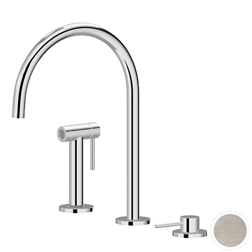 Newform N21 Смеситель для кухни, 3 отв., с ручным душем, цвет: Brushed nikel