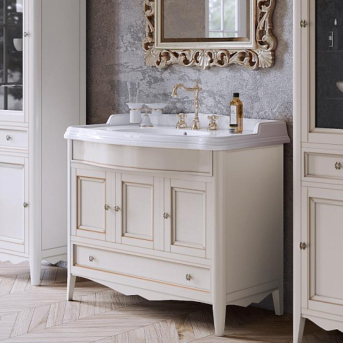 TW Veronica, База с раковиной Simas AR874bi*1 105x56см, с 1отв., 3 расп. дв. и 1ящик, доводч. Blum, ручки: Riflesso бронза, напольная, цвет: VINTAGE