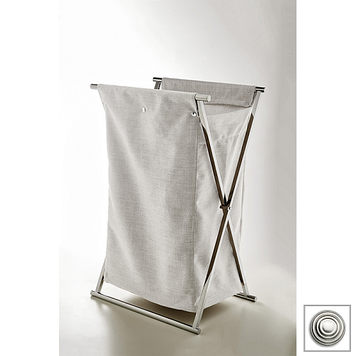 3SC Double Face Корзина для белья 50х80х36см., раскладная, цвет: белый хлопок/никель сатинированный полированный