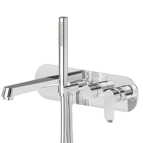 Newform Nio Смеситель для ванны, встраиваемый, с изливом и ручным душем, внешняя часть, цвет: хром