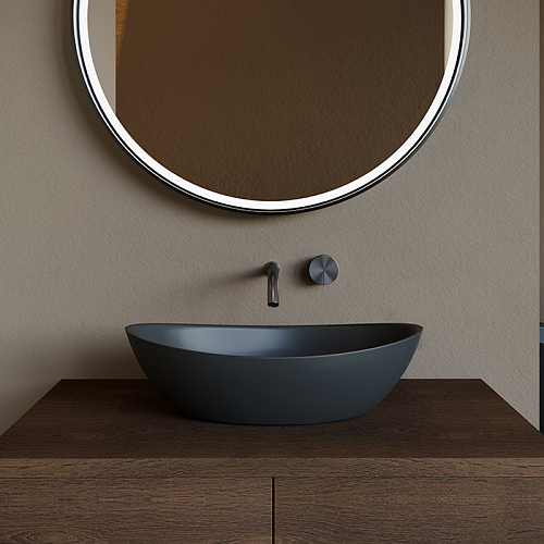 Salini NOEMI  Раковина накладная 56х34х15см, без отв., без перелива, материал: S-Stone, цвет: RAL9011 матовый