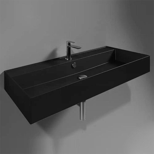 Simas Agile Раковина подвесная 101х46см., с переливом, с 1 отв., цвет: черный матовый