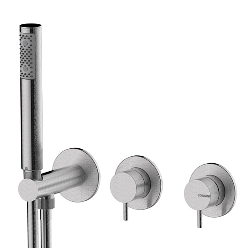 Bossini Nobu Встраиваемый монорыч. смеситель для душа, с перекл.на 2 вых, душ. набор Zen-Inox с гибким шлангом Cromolux 150 см., цвет: нержавеющая сталь
