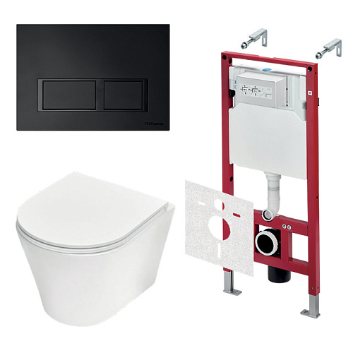 TECEspring Base Комплект: унитаз модель K, инсталяция, панель смыва V с прямоугольными кнопками, цвет: белый / черный матовый