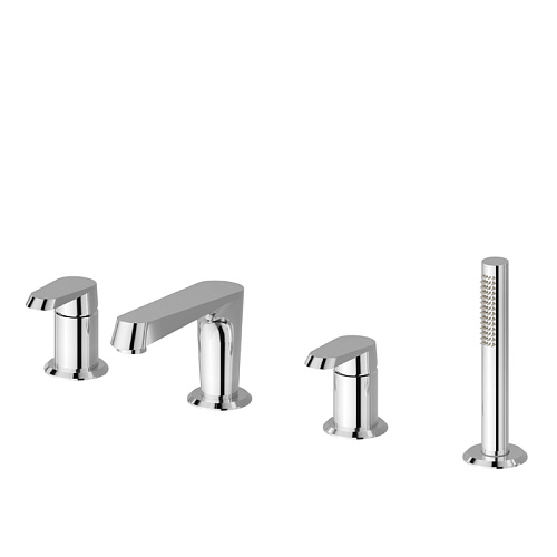 Newform Nio Смеситель на борт ванны, 4 отв., с изливом и ручным душем, цвет: хром