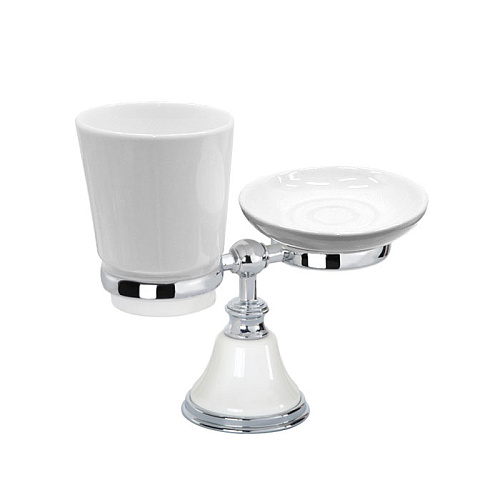 TW Harmony 141, настольный держатель с мыльницей и стаканом, керамика (бел), цвет: белый/хром