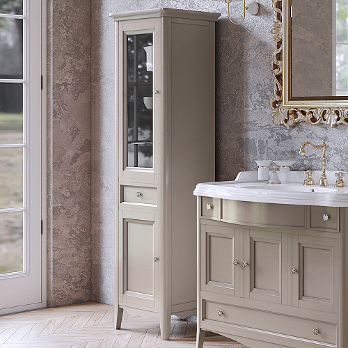 TW Veronica, Колонна 50.2/45x40/37.4xh172см, 1выдв.ящик, 2 распашные дверки, доводчики Blum (петли слева-SX), напольная, цвет: TORTORA, ручки: Riflesso бронза