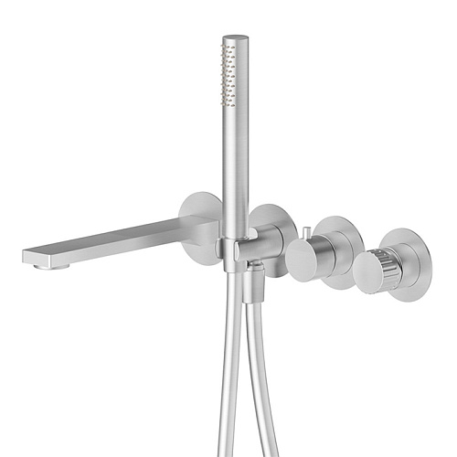 Newform Steel Line Смеситель для ванны, настенный, с ручным душем, цвет: stainless steel