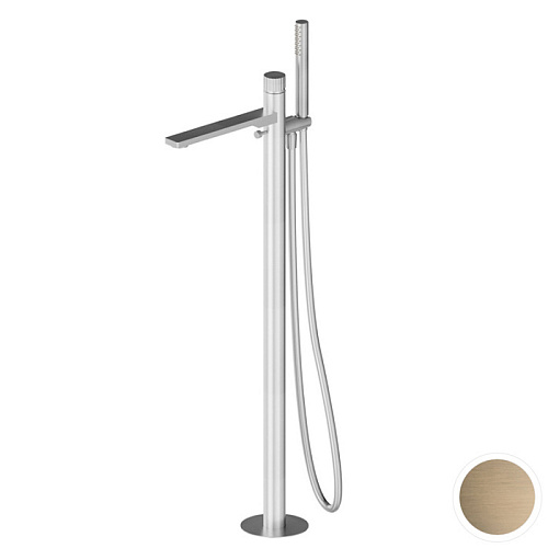 Newform Steel Line Смеситель для ванны, напольный, с ручным душем, цвет: PVD Brushed pale gold