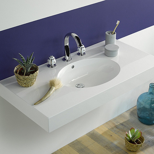 THG Ithaque decor platine Смеситель для раковины, 3 отв., цвет: хром/платина/белый фарфор