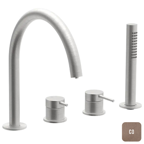 Almar Still Смеситель на борт ванны, на 4 отв., с изливом и ручным душем, цвет: PVD Brushed Copper