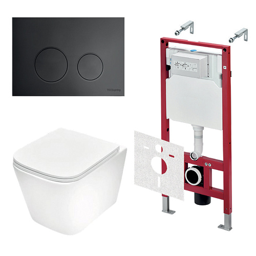 TECEspring Base Комплект: унитаз модель S, инсталяция, панель смыва LT с круглыми кнопками, цвет: белый / черный матовый