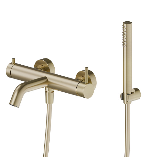 Newform X-Steel 316 Смеситель для ванны настенный с ручным душем, излив 208 мм , цвет: PVD Br. Pale Gold