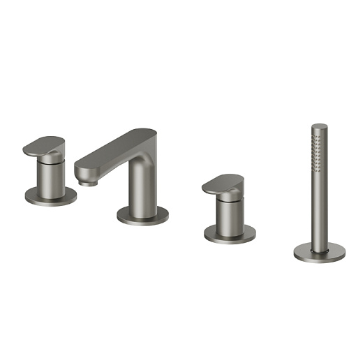 Newform Linfa II Смеситель на борт ванны, 4 отв., с изливом и ручным душем, цвет: titanium satin