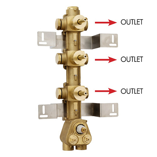 Bossini Встраиваемая часть термостата с 3 запорными клапанами, (3 выхода) высокой пропускной способности на ¾”, уст-ка верт/гор.