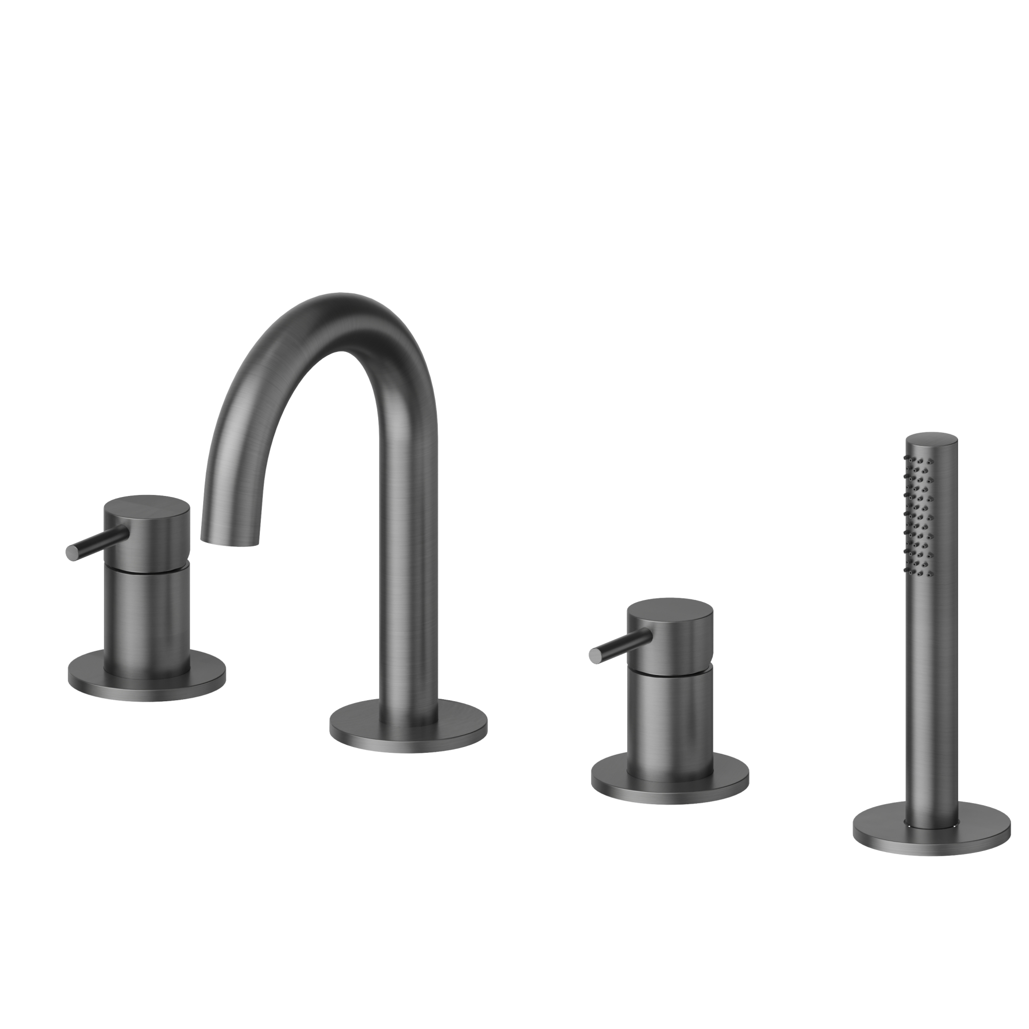 Newform X-Steel 316 Смеситель для ванны набортный на 4 отв, с изливом, в комплекте руч. душ, шланг, цвет: PVD Br. Gun Metal