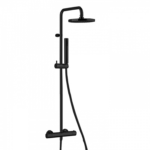 Fantini Nostromo Душевая стойка, с верхнем душем 20см., с ручным душем и термостатический, смесителем, цвет: черный матовый
