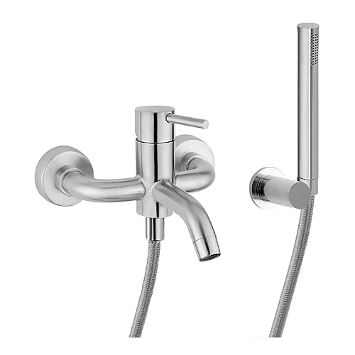 Cisal Xion Смеситель для ванны/душа, настенный, с ручной лейкой, держателем и шлангом 150см., цвет: нержавеющая сталь