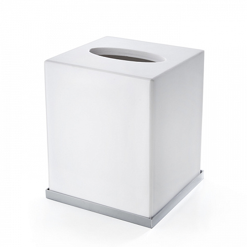 3SC Mood Deluxe White Контейнер для бумажных салфеток, 12х12х14 см, квадратный, настольный, композит Solid Surface, цвет: белый матовый/хром 