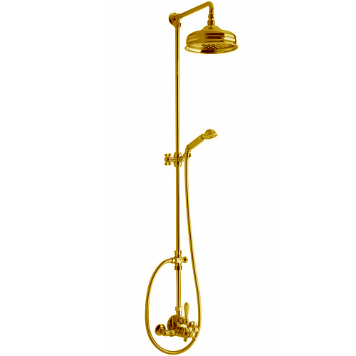 CISAL Arcana Душевой комплект: термостатический смеситель, стойка с верхним душем, лейка+шланг, цвет: золото