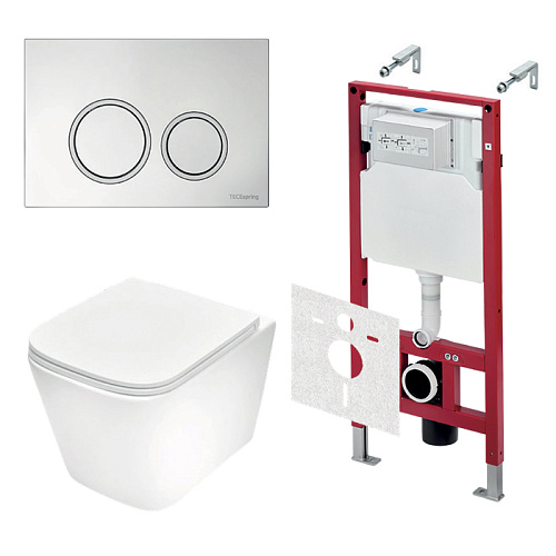 TECEspring Base Комплект: унитаз модель S, инсталяция, панель смыва R с круглыми кнопками, цвет: белый / белый глянцевый