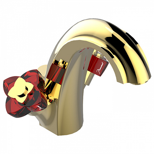  THG Petale De Cristal Rouge Смеситель для раковины на 1 отверстие, с донным клапаном, цвет: полированное золото