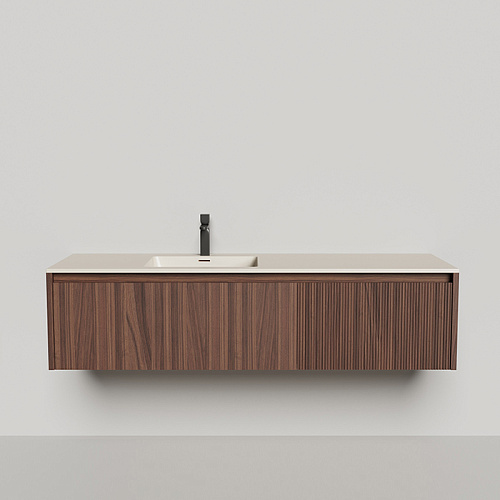 Salini Domino Тумба с раковиной, 140х50х40см., из S-Stone в сборе, д/к; крепеж; сифон; фасад: шпон орех, столешница: Ral9001