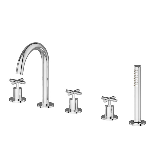 Newform Blink Смеситель на борт ванны, 5 отв., с ручным душем и изливом, цвет: хром