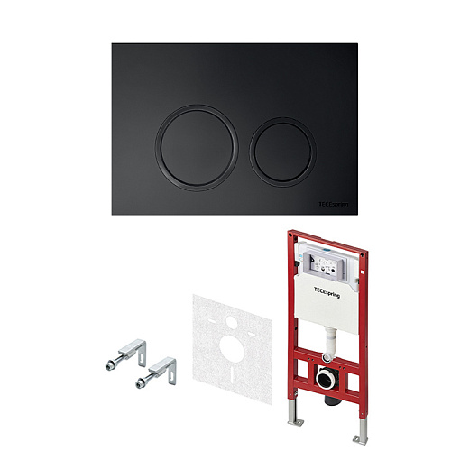 TECEspring комплект 4 в 1 инсталяция, панель смыва R с круглыми кнопками, черный матовый/ободок черный мат