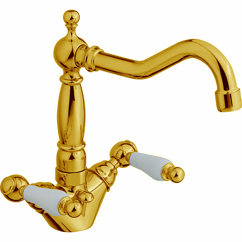 CISAL Arcana Toscana Смеситель на 1 отверстие для раковины, с донным клапаном, цвет: золото/белый