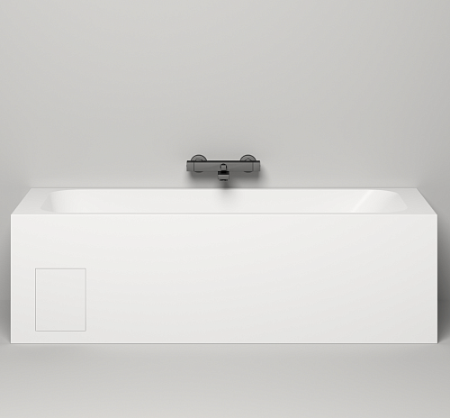 Salini ORLANDA KIT Встраиваемая ванна 1800x800x600мм,овальная чаша, донный клапан, сифон, щелевой перелив, экран #4+люк слева с: S-Sense, матовый, белый