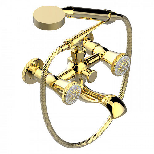 THG Hirondelles Gold Stamped Смеситель для ванны, настенный, с ручным душем, цвет: Gold color PVD