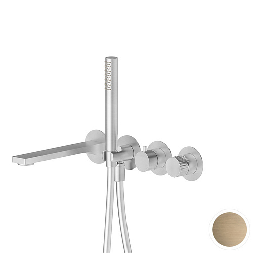Newform Steel Line Смеситель для ванны, настенный, с ручным душем, цвет: pvd brushed pale gold